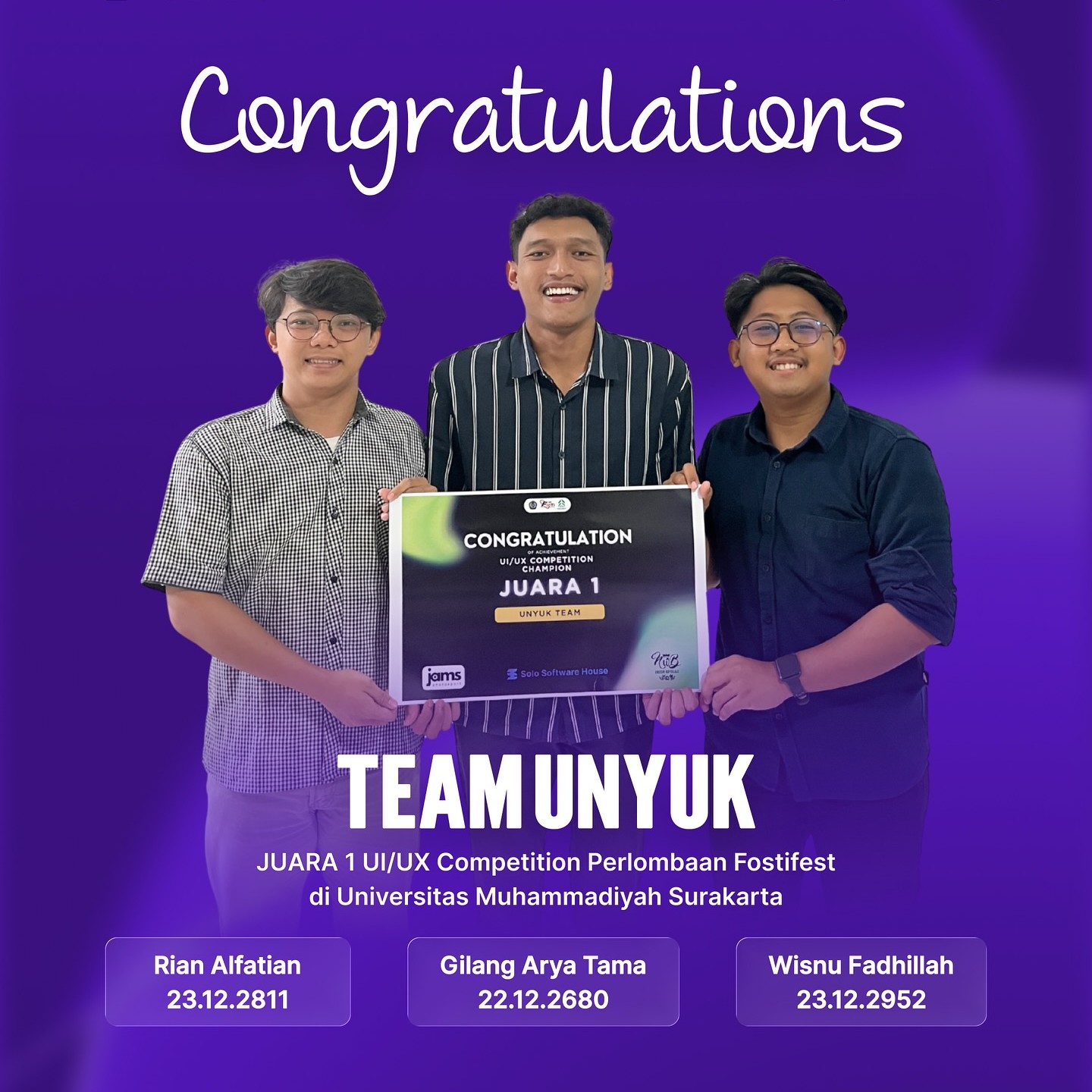 Tim UNYUK Raih Juara 1 UI/UX Competition pada Ajang Fostifest